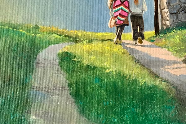 w zussen en een wandeling - olie op paneel