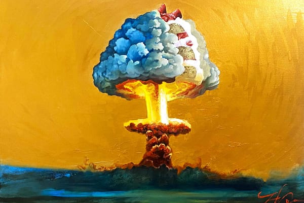genocide is a piece of cake oil on canvas olie op doek